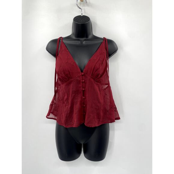 Anthropologie maroon sheer embroidered camisole - Picture 2 of 7